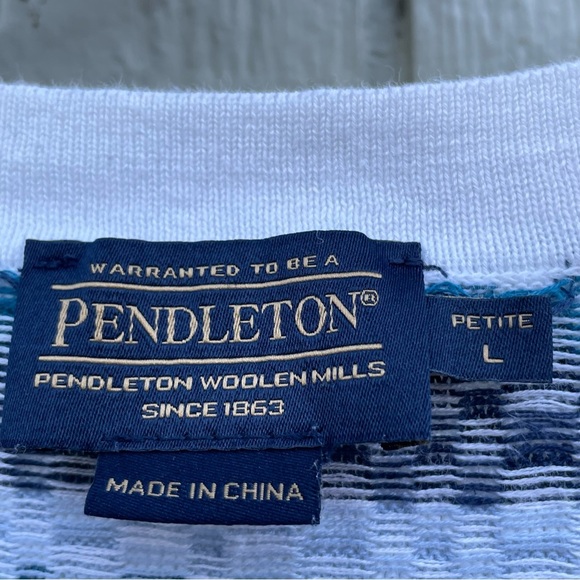 Pendleton Cardigan Sweater Womens PL Blue White Western Aztec Linen Spring Comy - Picture 5 of 12